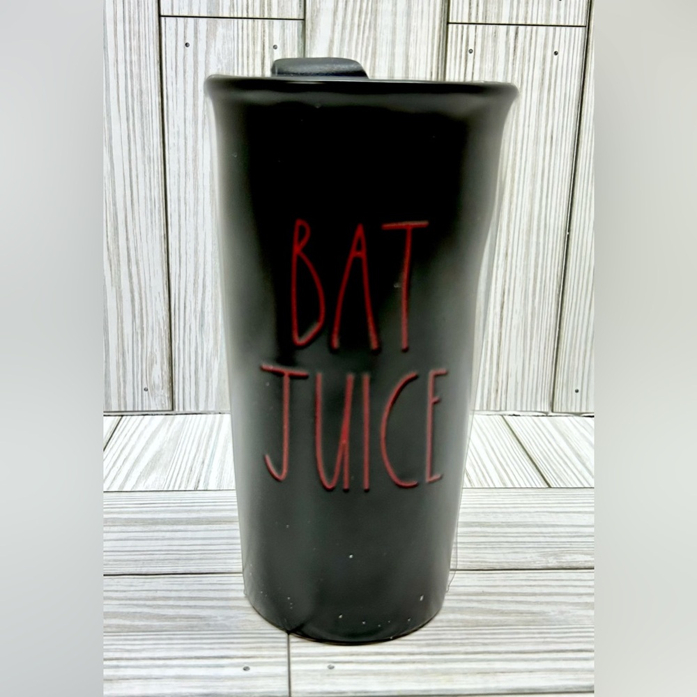 Rae Dunn Halloween Collection Bat JUICE Travel Mug Black Red 17oz New